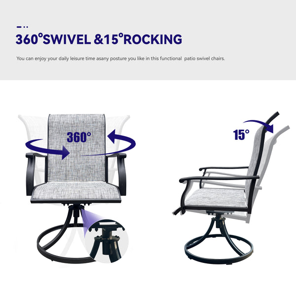 English Elm Swivel Textilene Patio Dining Chairs Set of 2 – Breathable Outdoor Porch Deck Chairs with 360° Rocking Black+ Gray W213P271500