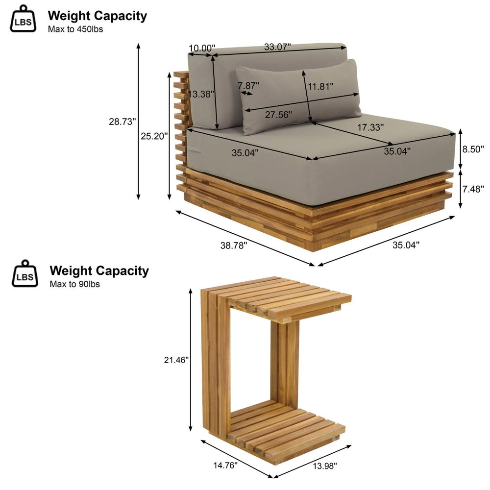 English Elm Oversized Acacia Wood Outdoor Chat Set Three Piece Resort Style Patio Lounge Brown,Natural+Grey N768P392778B_N768P392779B