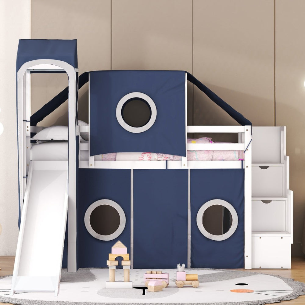 English Elm Twin Castle Loft Bed with Play Tower Pinewood Frame for Kids Bedroom Storybook LT000568AAC-1