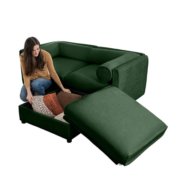 English Elm Stylish Green Chenille Loveseat With Ottoman Storage – Modern, Ergonomic, & Modular Design For Comfort W714S01058-GIGA