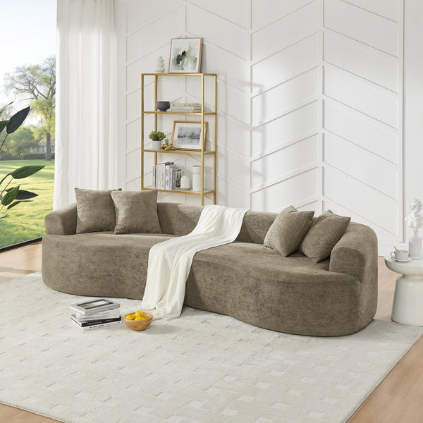 English Elm Modern Chenille Cloud Sectional Sofa Curved 4 Seat Living Room Couch Ready to Use Light Brown W1413S00133