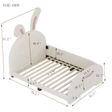 English Elm Twin Size Upholstered Rabbit-Shape Princess Bed ,Twin Size Platform Bed With Headboard and Footboard,White