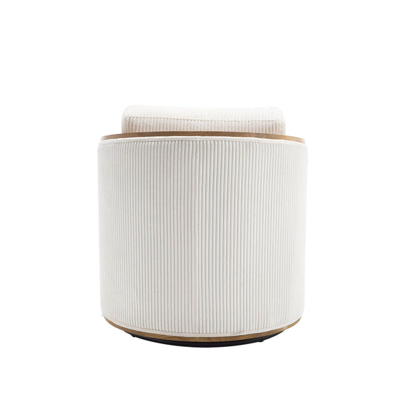 English Elm Corduroy Swivel Barrel Chair with Sturdy Wood Frame & Metal 360° Base, Plush Corduroy Comfort Pop Beige W395P220270