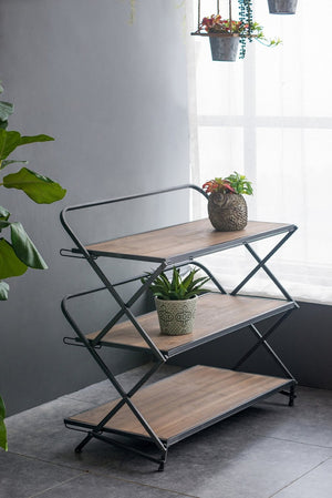 English Elm 34.3x16.9x32.7" Three Tier Fir Wood Iron Shelf Industrial Storage and Planter Stand W2078P499748