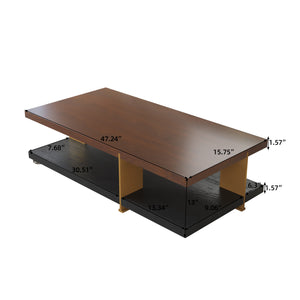 English Elm Classica Rectangle Coffee Table In Walnut Finish With Two-Tier Storage & Sturdy Metal Frame Design B341P321159