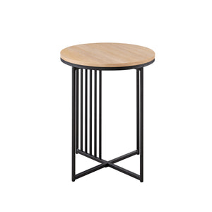 English Elm Walker Edison - Modern Metal-Slat Round Side Table – Coastal Oak