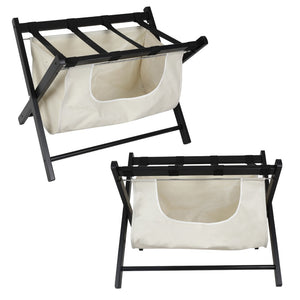 English Elm Hofitlead Rubberwood Folding Luggage Rack with Two Tier Shelf for Guest Rooms D45284654