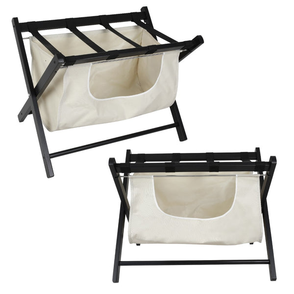 English Elm Hofitlead Rubberwood Folding Luggage Rack with Two Tier Shelf for Guest Rooms D45284654