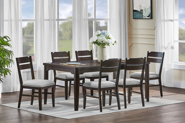 English Elm 5pc Round Dining Set with Woodgrain Top and Metal Frame, Curved Upholstered Chairs for Modern Homes Brown,Dark Oak,Light Gray 43.5 L x 75 W x 6.5 H B2741S00536
