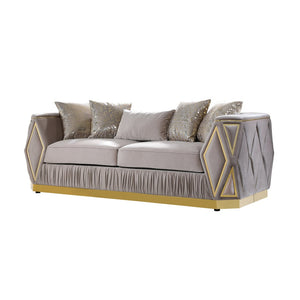 English Elm Cavalli Glam Three Piece Living Room Set Diamond Upholstery with Brushed Gold Metal Legs Taupe+Gold B009S02181