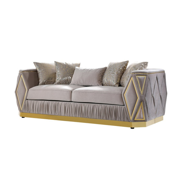 English Elm Cavalli Glam Three Piece Living Room Set Diamond Upholstery with Brushed Gold Metal Legs Taupe+Gold B009S02181