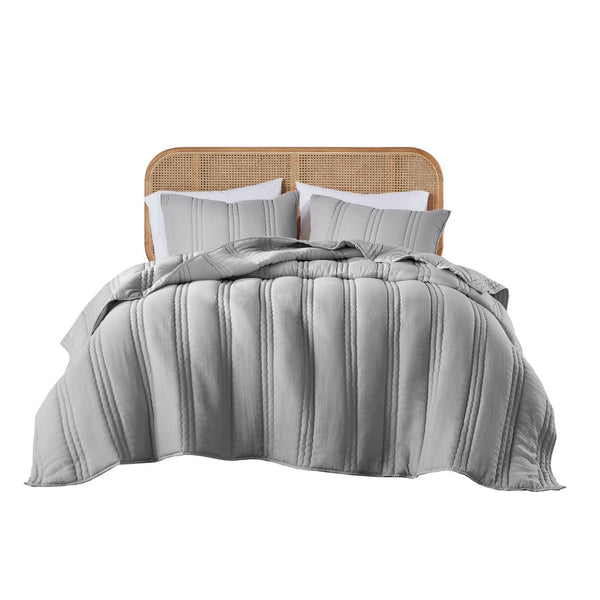 English Elm 3 Piece Polyester Quilt Set Channel Quilted Hypoallergenic Bedding for Modern Neutral Rooms B035P319903