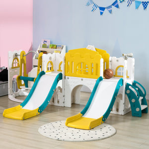 English Elm Qaba 8 in 1 Toddler Indoor Playground with Dual Slides Swing Climber and Hoop W2225P217351