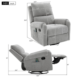 English Elm Manual Recliner Swivel Rocker Massage Chair Chenille Nursery and Living Room Seat Grey N763P347287E