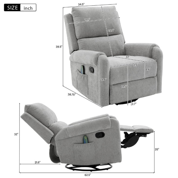 English Elm Manual Recliner Swivel Rocker Massage Chair Chenille Nursery and Living Room Seat Grey N763P347287E