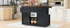 English Elm K&k Farmhouse Rolling Kitchen Island with Drop Leaf Power Outlets and Storage Cabinet Black N707S170347B