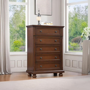 English Elm Meade Solid Wood Bedroom Chest with Felt-Lined Top Drawer, Dovetail Joints & Full-Extension Drawers Cherry 20.5 L x 39.5 W x 53 H B078P384072