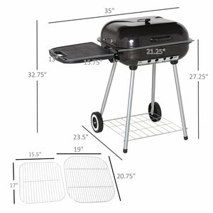 English Elm Outsunny Portable Charcoal Bbq Smoker Grill with Wheels Shelf and Adjustable Vents W2225P172524