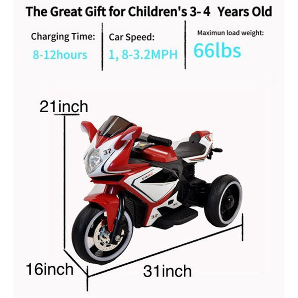 English Elm 6v Kids Ride on Motorcycle with Led Wheels Mp3 Player and Sport Bike Style for Toddlers Red W1760110304