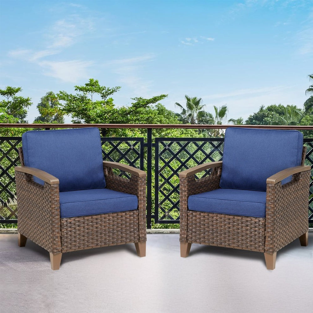 English Elm Outdoor Wicker Lounge Chair Set Handwoven Pe Rattan with Thick Cushioned Patio Seating T3773P418188