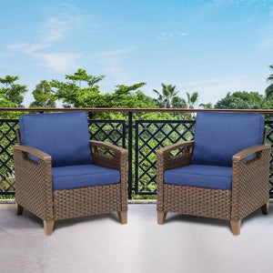 English Elm Outdoor Wicker Lounge Chair Set Handwoven Pe Rattan with Thick Cushioned Patio Seating T3773P418188