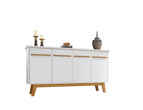 English Elm Yonkers 63" Sideboard White - Midcentury Modern TV Console, Soft-Close Doors, Solid Wood Legs, Durable Storage B365P398254