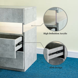 English Elm Led Nightstand with Rgb Acrylic Glow Panel Three Drawers Walnut Bedroom Table Gray W2178P412305