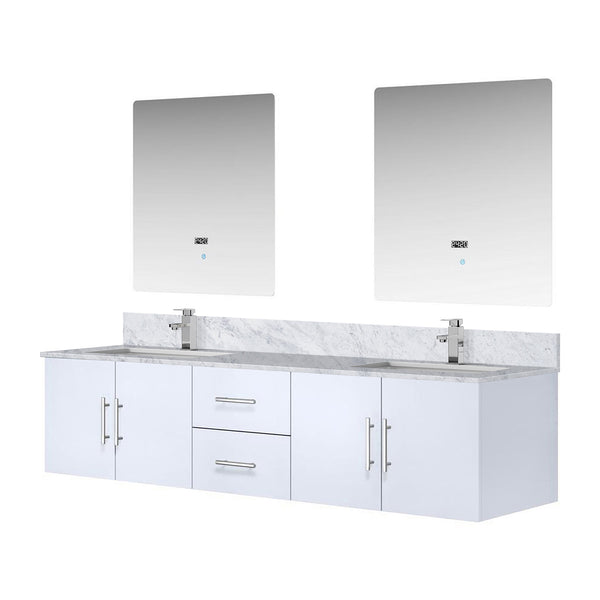 English Elm Glossy Double 80" Bath Vanity with Carrara Marble Top, Chrome Faucets, 30" LED Mirrors, Durable Finish B2731S01050