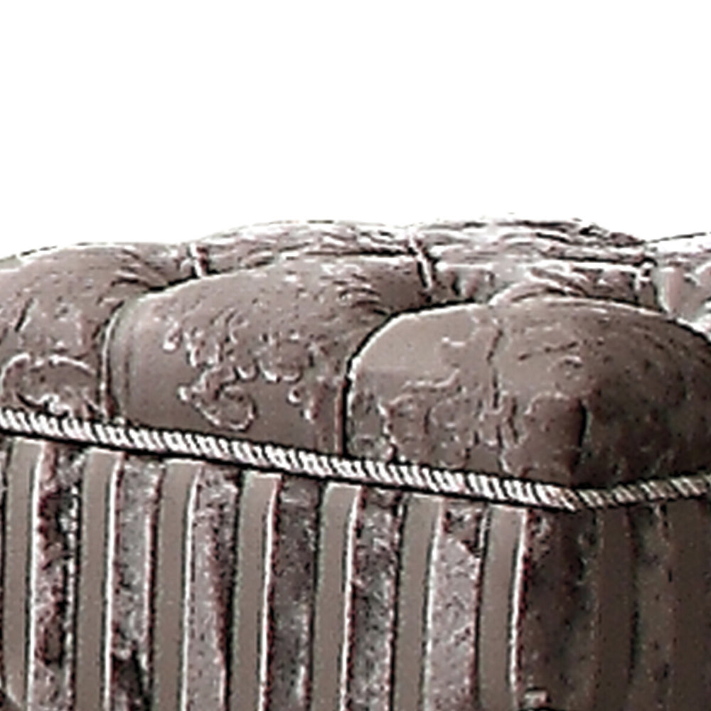 English Elm Light Purple Button-Tufted Floral Vanity Stool with Striped Base, Nailhead Trim & Antique Platinum Legs B062P209001