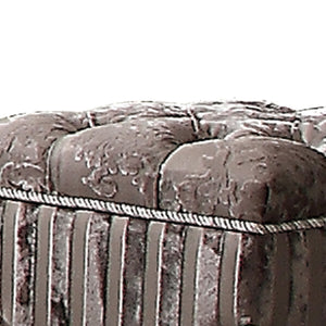 English Elm Light Purple Button-Tufted Floral Vanity Stool with Striped Base, Nailhead Trim & Antique Platinum Legs B062P209001