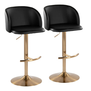 English Elm Adjustable Swivel Barstools Gold Base Black Faux Leather Set of 2 for Home Bar B202S01968