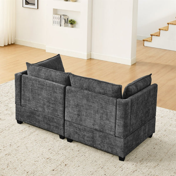 English Elm Contemporary Channel Tufted Linen Sectional Sofa Modular Corner Design for Living Room W1117P276960