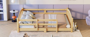 English Elm Full Montessori Pine Wood Floor Bed with Safety Rails Low Profile Kids Room Frame Natural N733P400299N