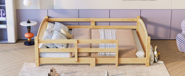 English Elm Full Montessori Pine Wood Floor Bed with Safety Rails Low Profile Kids Room Frame Natural N733P400299N