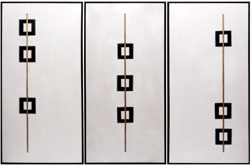 Sunpan Boxed In Wall Art Set of 3 - Hand-Painted Triptych with Black and Gold Design for Modern Spaces