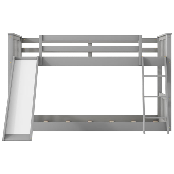 English Elm Twin Twin Bunk Bed with Convertible Slide & Reversible Ladder, Space-Saving Pine Frame for Kids Rooms Gray GX000213AAE-1