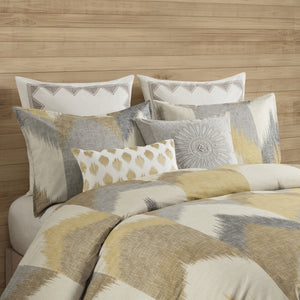 English Elm Full/Queen Alpine Duvet Cover Mini Set — 200TC Cotton Ikat Chevron, OEKO‑TEX, Antimicrobial, Button Closure B03596520