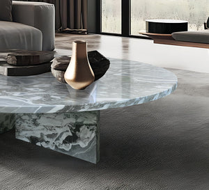 English Elm Blue Gray Marble Coffee Table With Metal Base - Sculptural Design For Modern Living Rooms & Lounges W1696P262769