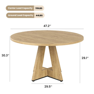 English Elm 47" Round Wood Dining Table Seats Six with Industrial Metal Base for Modern Homes Natural T3623P433914