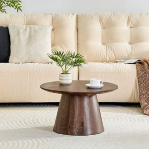 English Elm Grey Wood Grain Round Coffee Table Low Profile Mdf Living Room Accent Piece W2920P404127