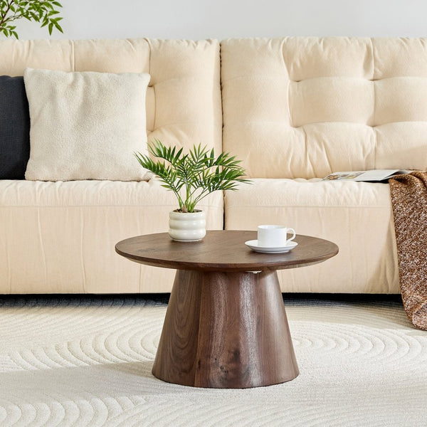 English Elm Grey Wood Grain Round Coffee Table Low Profile Mdf Living Room Accent Piece W2920P404127