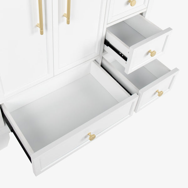 English Elm 35.6" Freestanding Bathroom Vanity with Roman Column Base and Ceramic Integrated Sink White W1801S00003