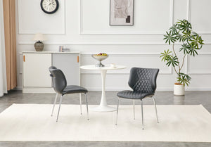English Elm Dark Oil Waxed Faux Leather Dining Chair Set with Diamond Tufted High Back Metal Legs Dark Gray W3493P444894