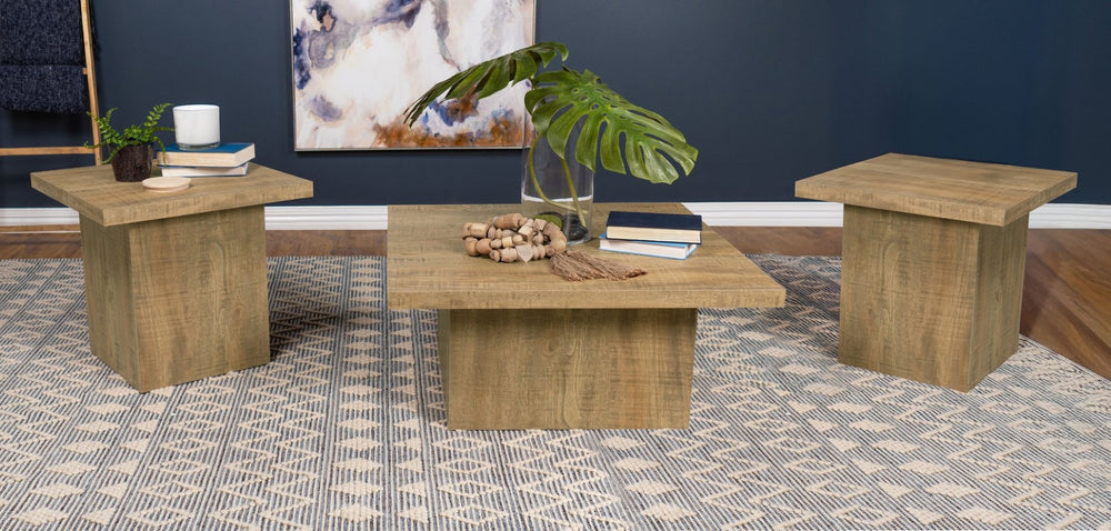 English Elm Square Engineered Wood Cocktail Table Matte Black Pedestal Base Modern Living Room B016P469815