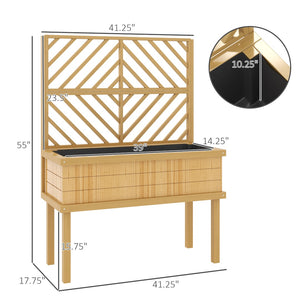 English Elm Self-draining Elevated Fir Wood Planter with Lattice Trellis for Backyard Gardens T3971P422402