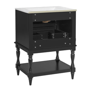English Elm 24'' Retro Bathroom Vanity Mdf Cabinet with Ceramic Sink Open Shelf and 2 Drawers Black N710P405414B