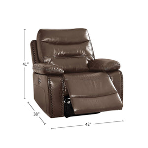 English Elm Leather-Gel Power Motion Recliner in Rich Brown Upholstery with Pillow-Top Arms, Tufted Back, Pocket Coil Seats —Comfortable Durable Style B016P317037