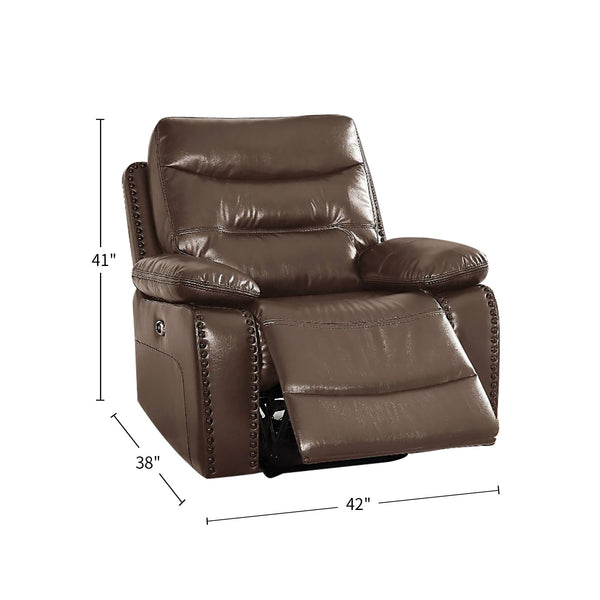 English Elm Leather-Gel Power Motion Recliner in Rich Brown Upholstery with Pillow-Top Arms, Tufted Back, Pocket Coil Seats —Comfortable Durable Style B016P317037