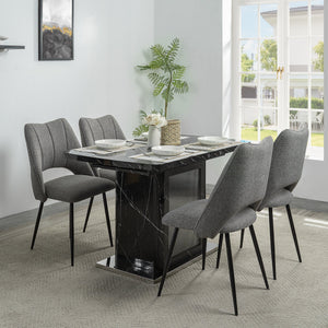 English Elm 47.24"-63"Modern Rectangle Dining Table with Extendable Top, Printed Marble Look, Sturdy Steel Base & Storage Black W757P331963