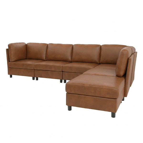 English Elm Modern Foil Fabric Modular Sectional Sofa Reconfigurable Living Room Seating Light Brown W5568S00051